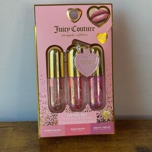New Juicy Couture 3 Pck Lip Gloss Oil Set Charm Makeup Hydrating Cosmetic